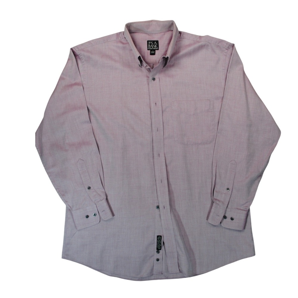 Jos A Bank Travelers Collection Shirt Mens Large Burgundy Herringbone Cotton L/S